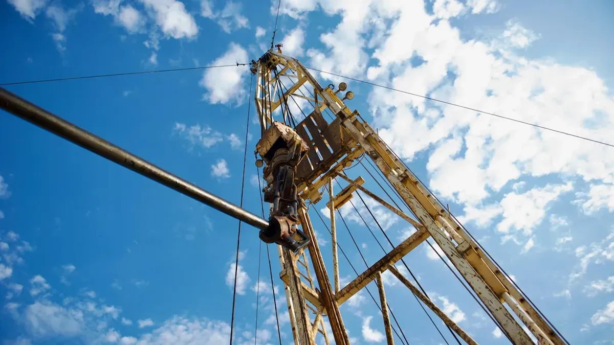 Буровая установка на месторождении Айранколь, вид снизу, буровая, каспий нефть, нефтяное месторождение, айранколь, нефть казахстана, бурение, добыча нефти