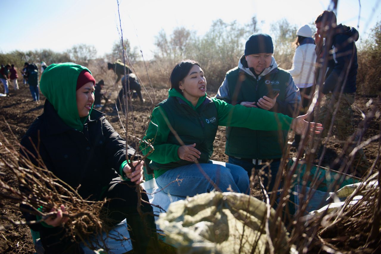 Halyk орманы, волонтёры, студенты и представители фонда Halyk высаживают 7 500 саженцев яблонь в зелёном поясе Астаны, Фоторепортаж Карлыгаш Нуржан для Shanger.kz.